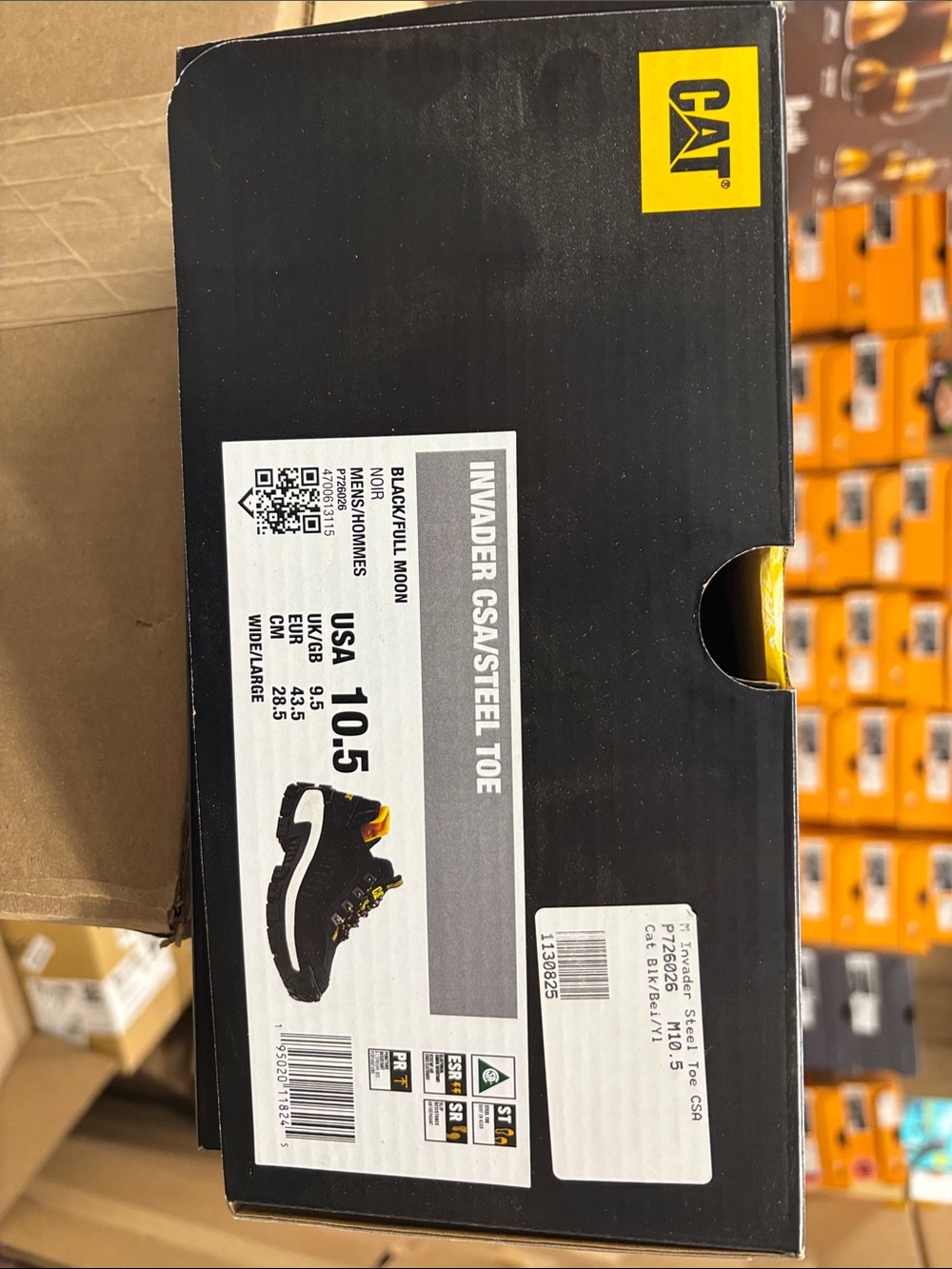 Caterpillar Invader CSA Steel Toe Black with Yellow Accent Men’s Work Shoes